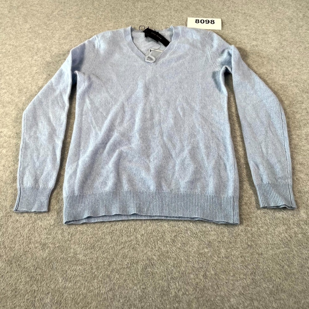Only Mine Sweater Womens XS Light Blue Tight Knit Cashmere V Neck Pullover